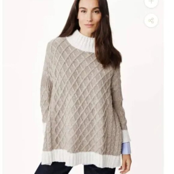 Mersea The Libson Traveler Sweater Knit Top Blouse Mock Neck Brown Tan Cream OS - Picture 1 of 10